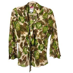 Vintage Yoana Baraschi Tie-Neck Blouse Size L Bell Sleeve Feminine Forest Fairy